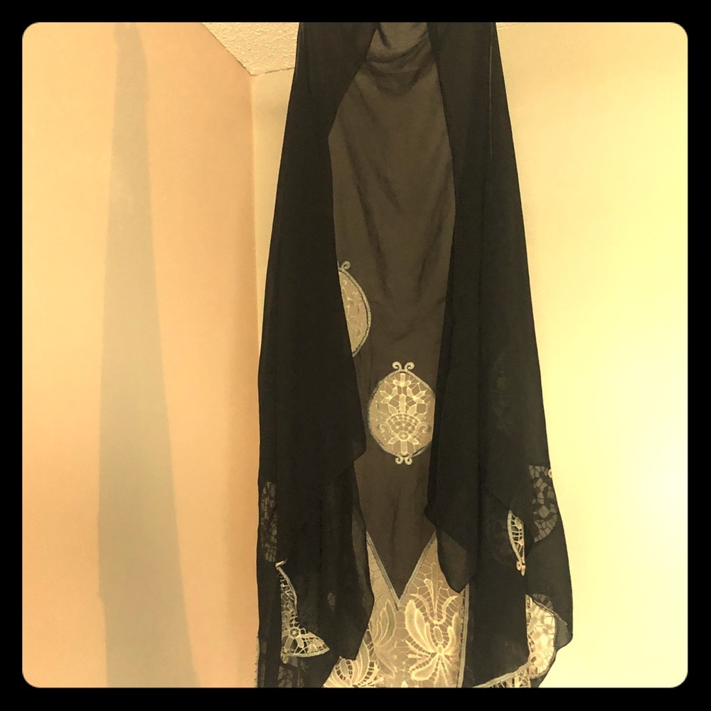 Sheer Black vest with ivory lace